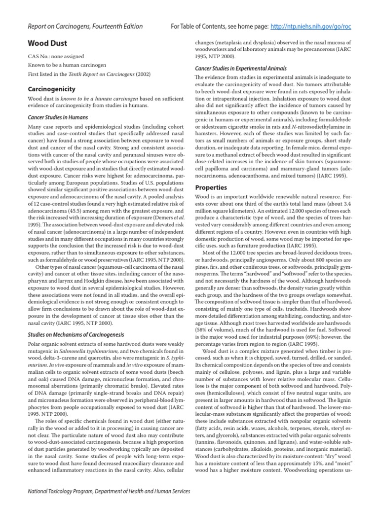 Wood Dust Carcinogenicity PDF Wood Cancer
