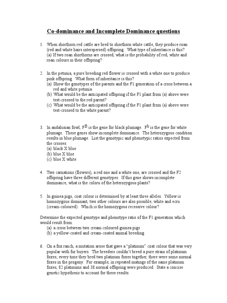 Incomplete Codominance Multiple Alleles Worksheet | Dominance (Genetics