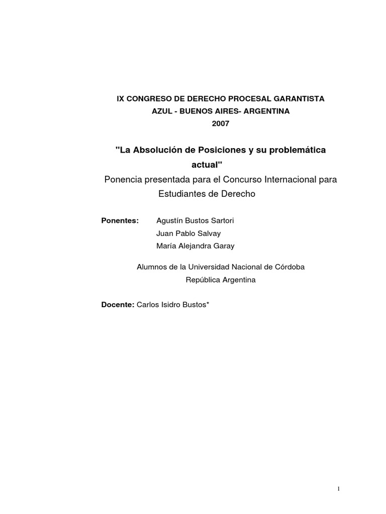 Problemas de la Absolución de Posiciones | PDF | Ley procesal | Penitencia