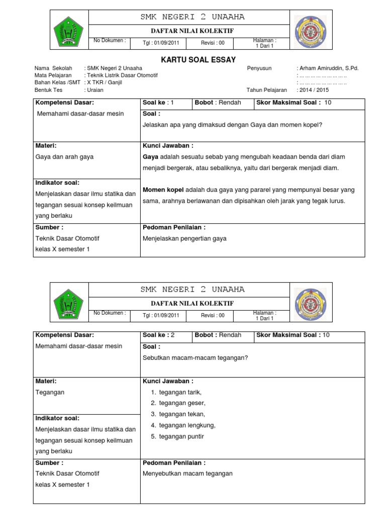 Kartu Soal Tdo Sms Ganjil