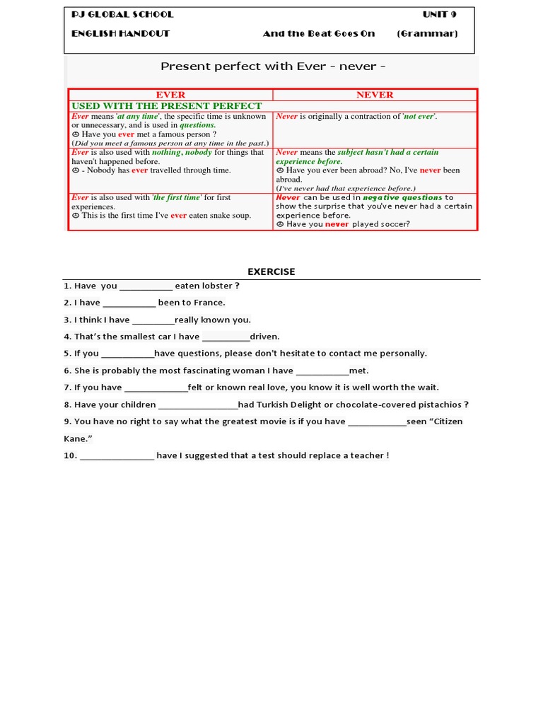 English Grammar: Ever & Never | PDF | Language Arts & Discipline