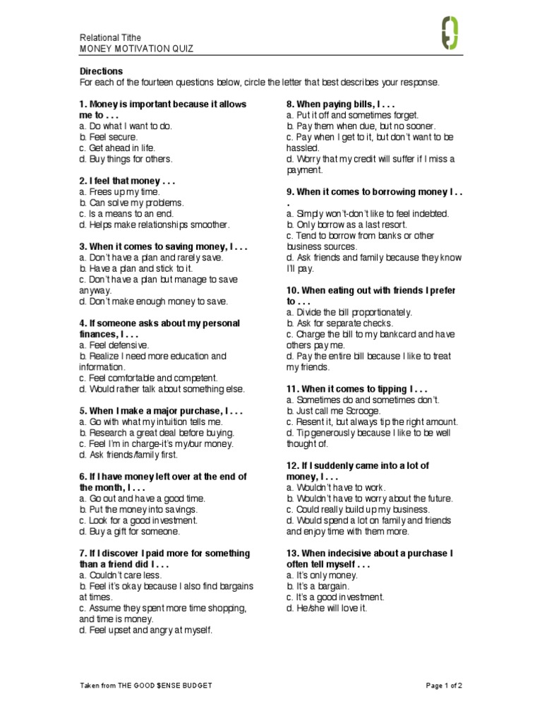 MONEY_MOTIVATION_QUIZ.pdf | Motivation | Self-Improvement