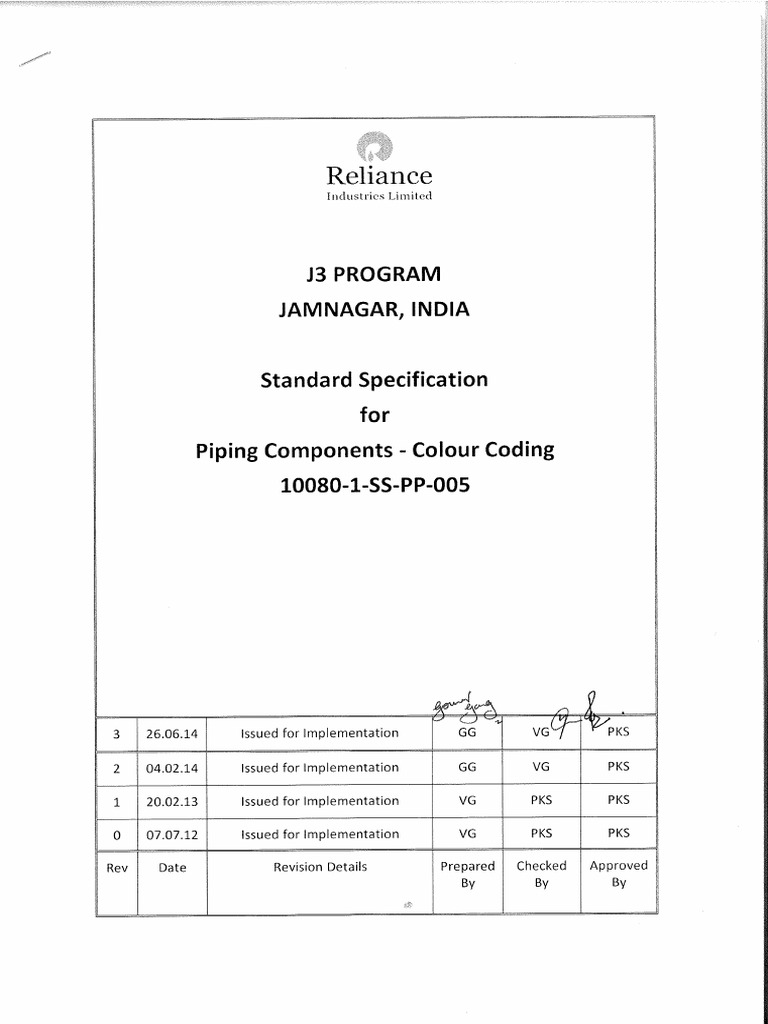 Piping Components Colour Coding Guide | PDF | Pipe (Fluid Conveyance ...