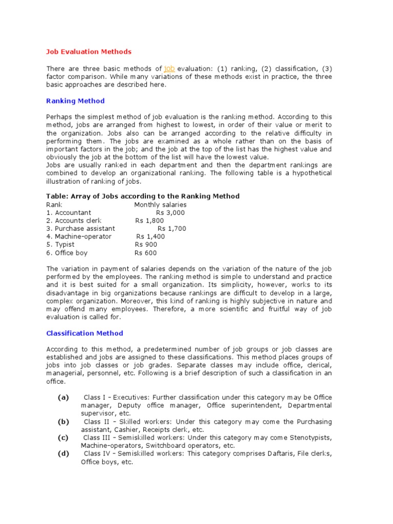 Job Evaluation Methods Overview | PDF | Cognition | Economies