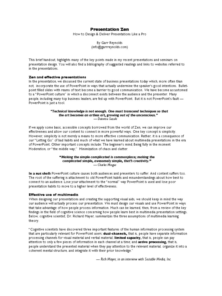 Presentation Zen: Zen and Effective Presentations | PDF