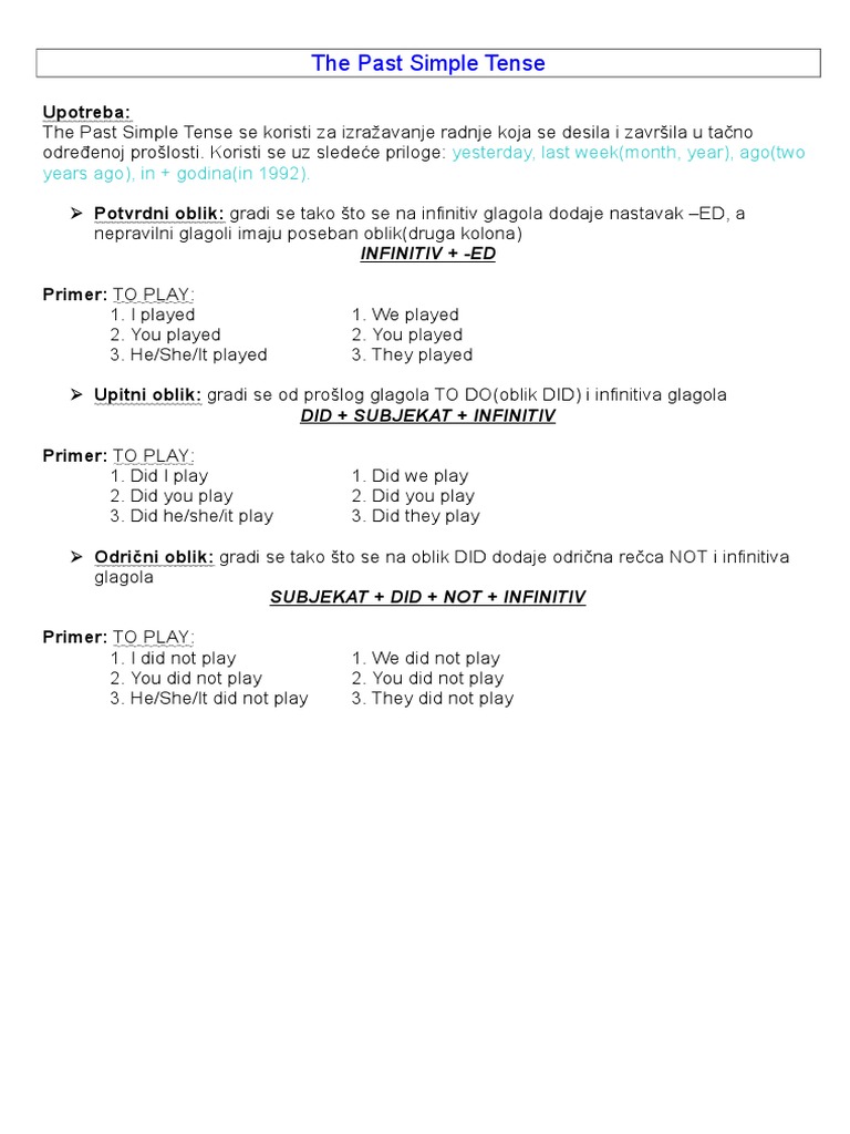 The Past Simple Tense | PDF | Language Arts & Discipline