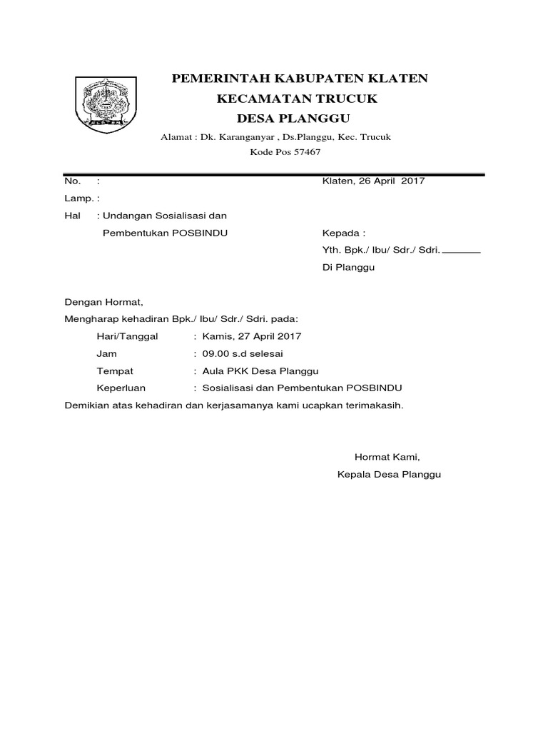 Contoh Undangan Pertemuan Warga Contoh Surat Undangan Rapat Rt - Riset