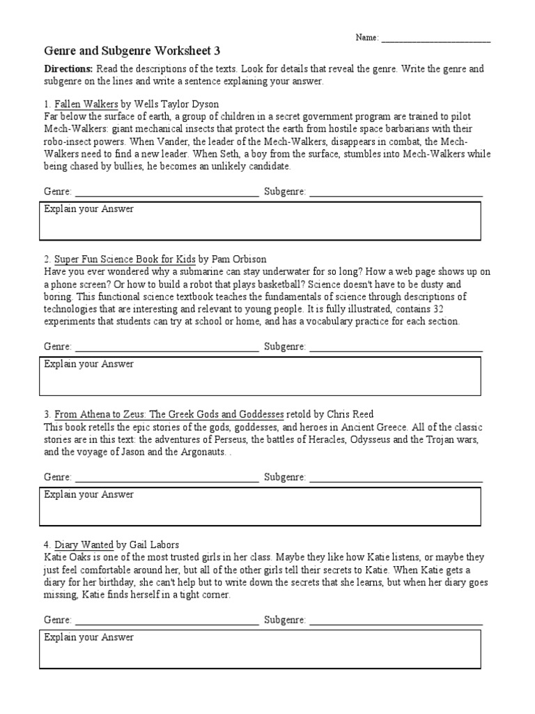 Genre Worksheet 03 | Genre