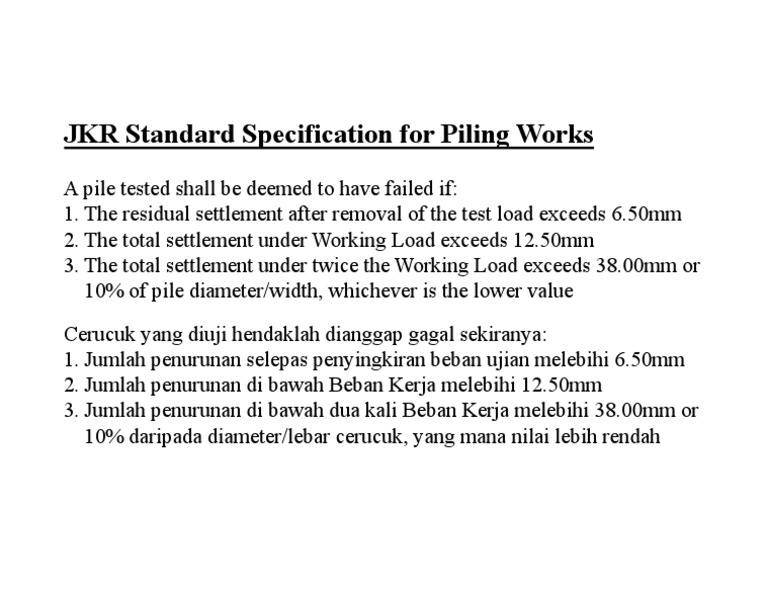 JKR Standard Specs For Piling Work PDF