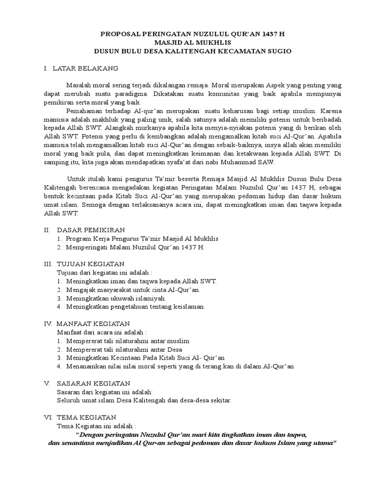 Contoh Proposal Kegiatan Nuzulul Quran Docx
