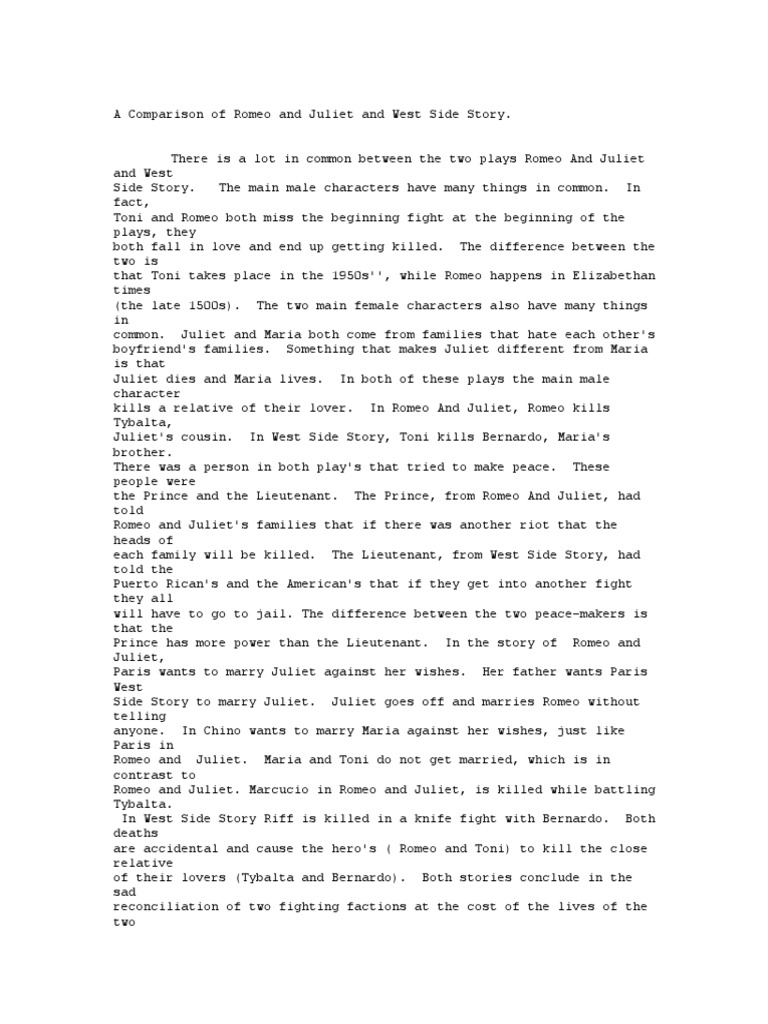 Similarities Between Romeo And Juliet And West Side Story