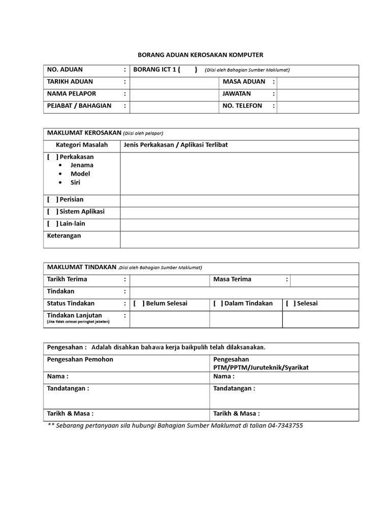 Borang Ict 1 - Aduan Kerosakan Komputer  PDF