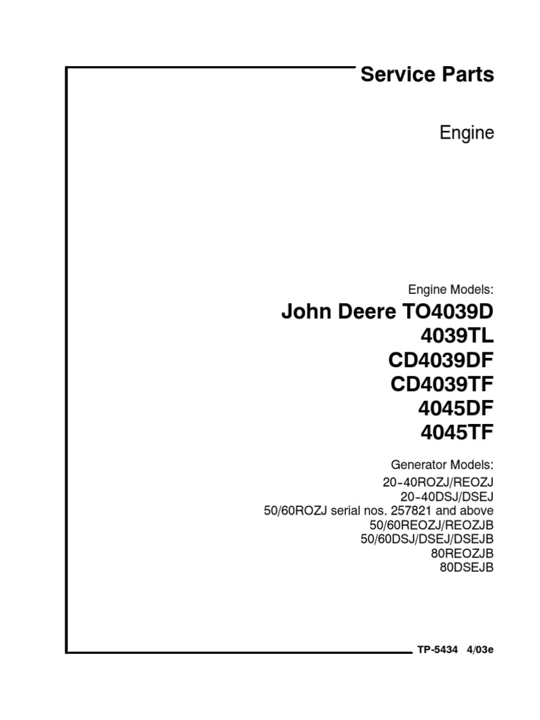 Manual John Deere Motore 4039D-4045TF | Cylinder (Engine) | Screw