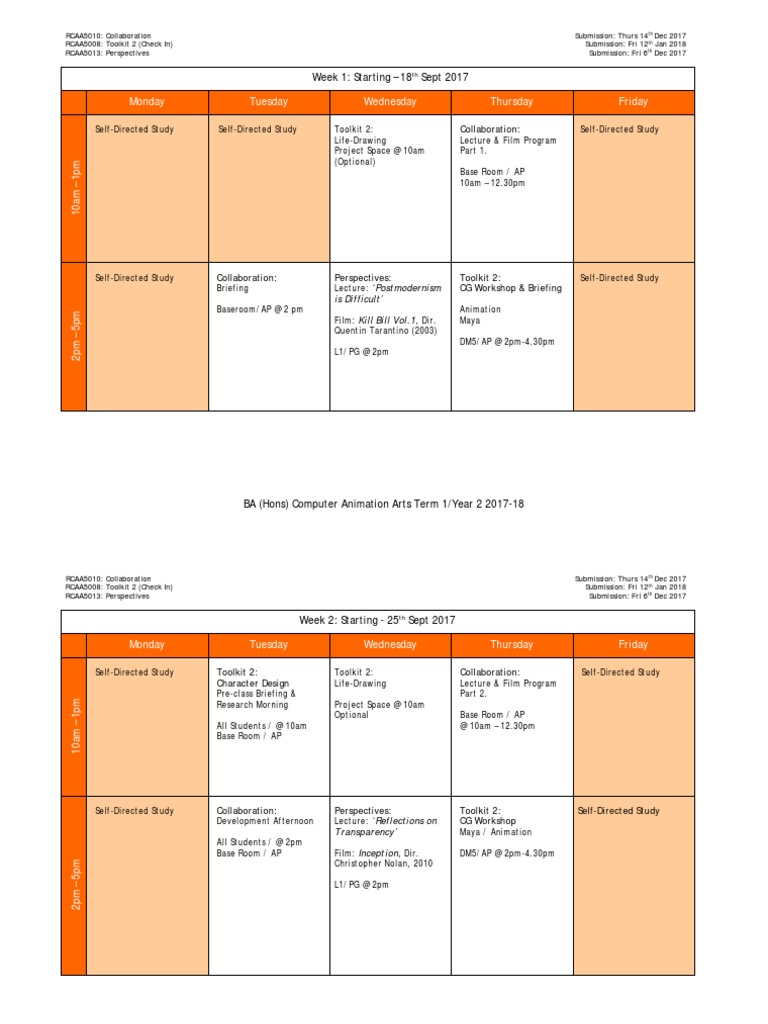 BA Computer Animation Arts Schedule | PDF | Leisure