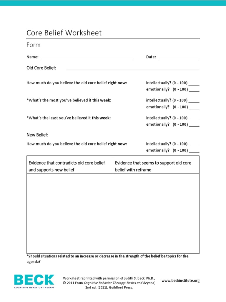 Core Belief Worksheet