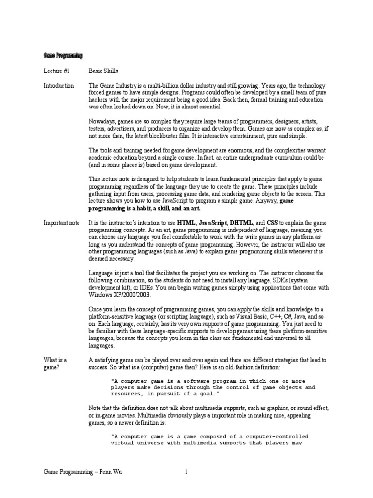 Game Programming Lecture PDF | PDF | Dynamic Html | Document Object Model