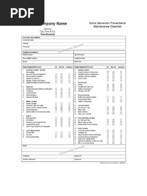Generator Maintenance Checklist