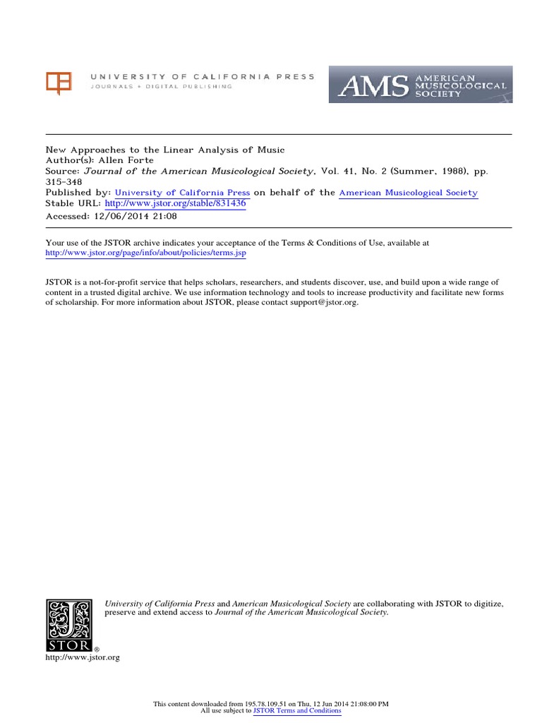 Forte (1988) : New Approaches To The Linear Analysis of Music | PDF ...