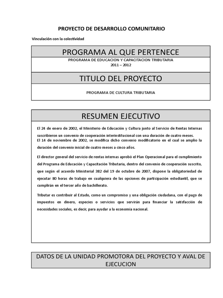Proyecto de Desarrollo Comunitario | PDF | Ecuador | Impuestos