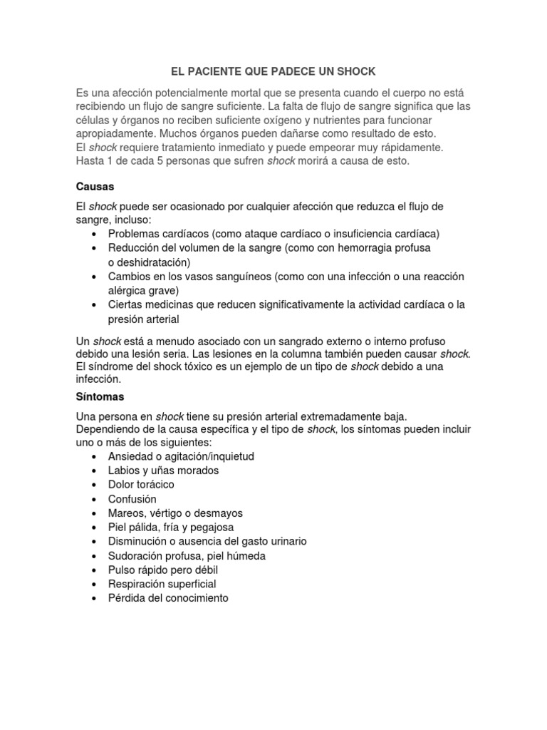 Tipos y Tratamiento del Shock Médico | PDF | Choque (circulatorio ...