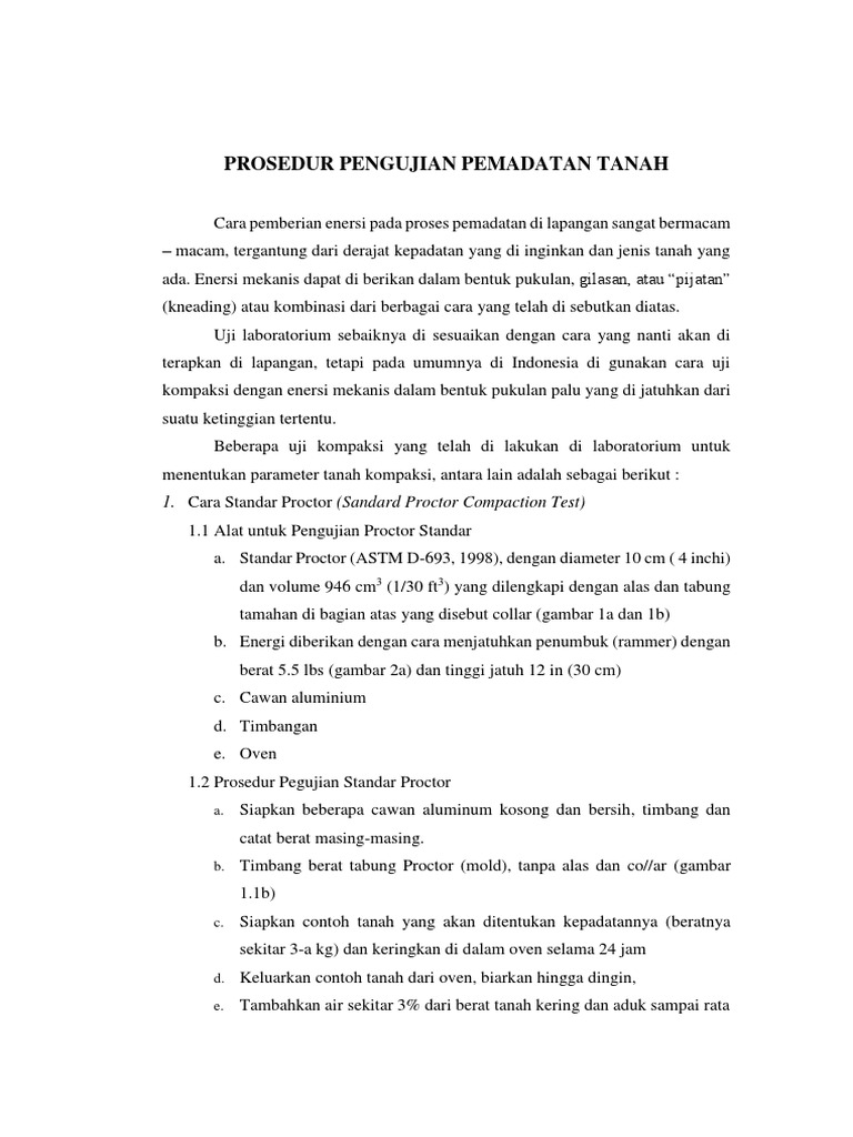 Prosedur Pengujian Pemadatan Tanah