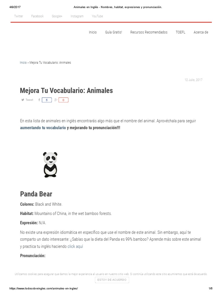 Animales en Inglés Nombres, Habitat, Expresiones y Pronunciación