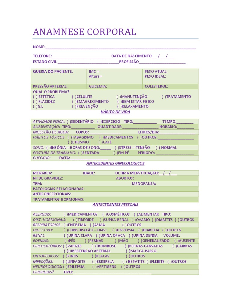 Ficha de Anamnese Corporal.pdf - Fisioterapia Dermato-funciona