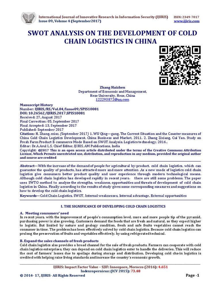 Swot Analysis On The Development of Cold Chain Logistics in China | PDF ...