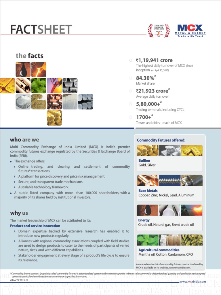 mcx_factsheet_2016 Commodity Markets Futures Exchange Free 30day