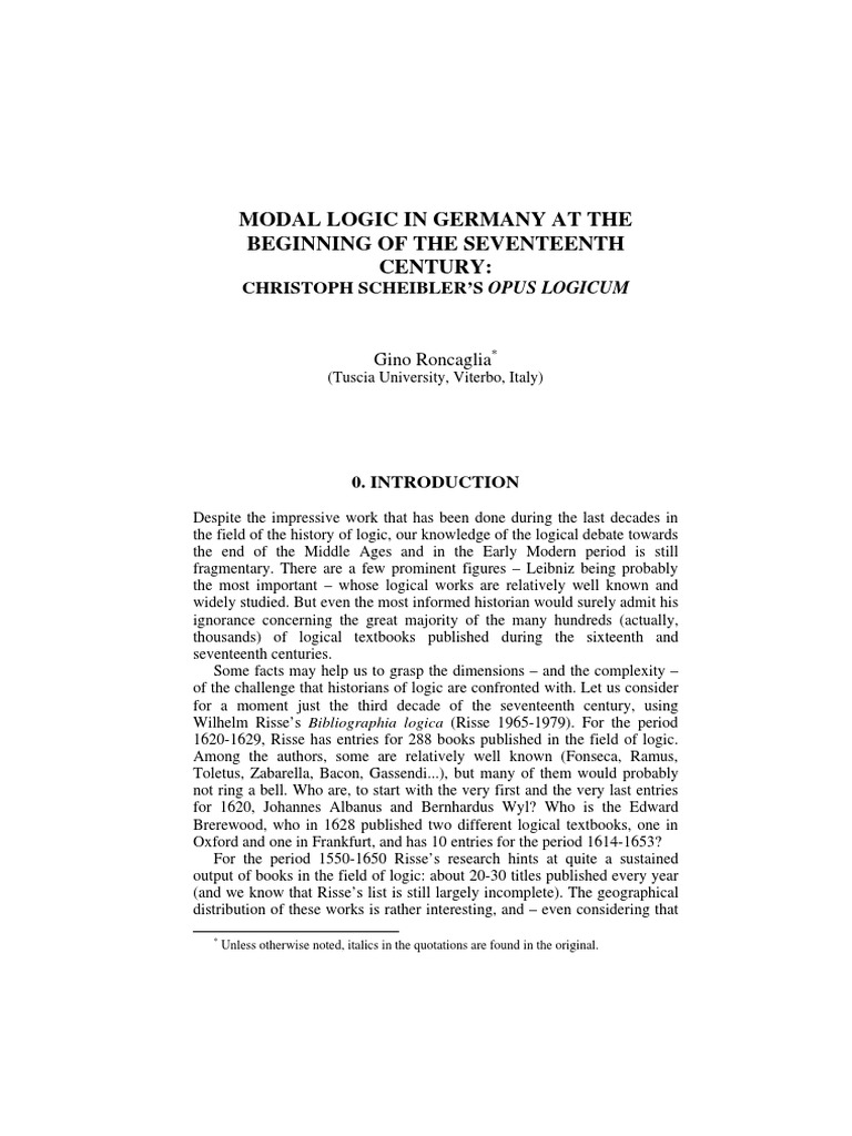 Modal Logic in 17th Century Germany | PDF | Modal Logic | Contingency ...