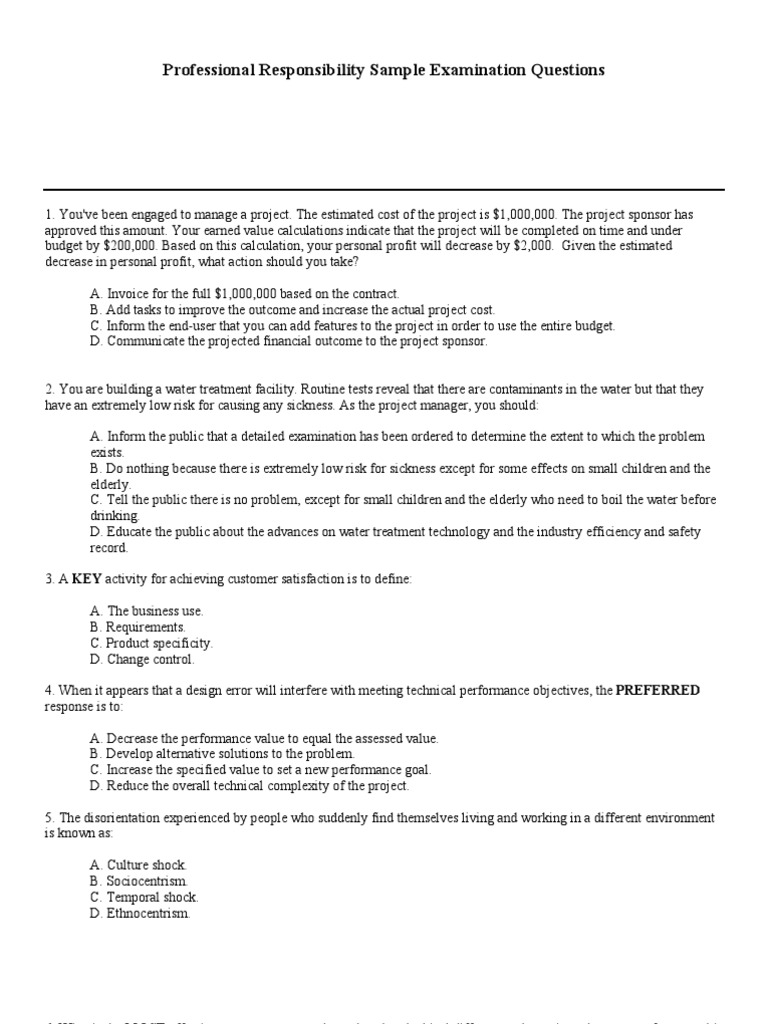 Professional Responsibility Exam Questions | PDF | Water Treatment | Risk