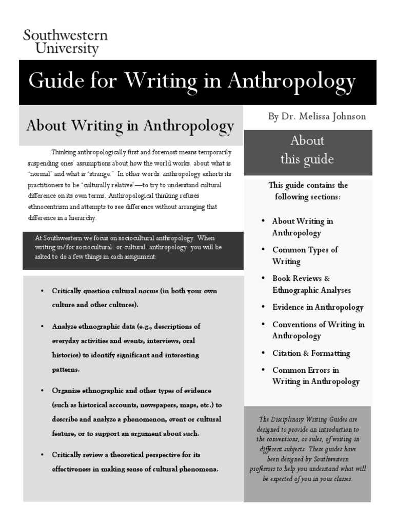 Guide for Writing in Anthropology | Citation | Ethnography
