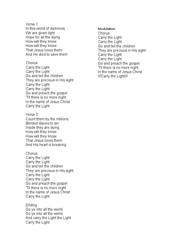 Carry The Light Lyrics The Gospel Jesus