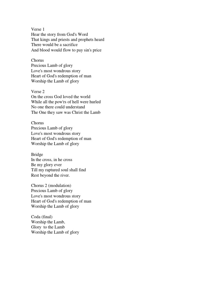 Lamb of Glory Lyrics PDF