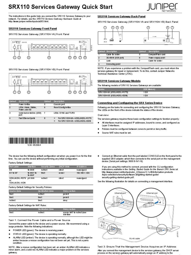 Srx110 Quick Start Guide | PDF | Ip Address | Gateway (Telecommunications)