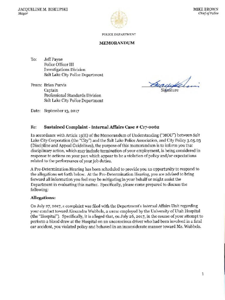 Detective Jeff Payne internal affairs investigation Violence