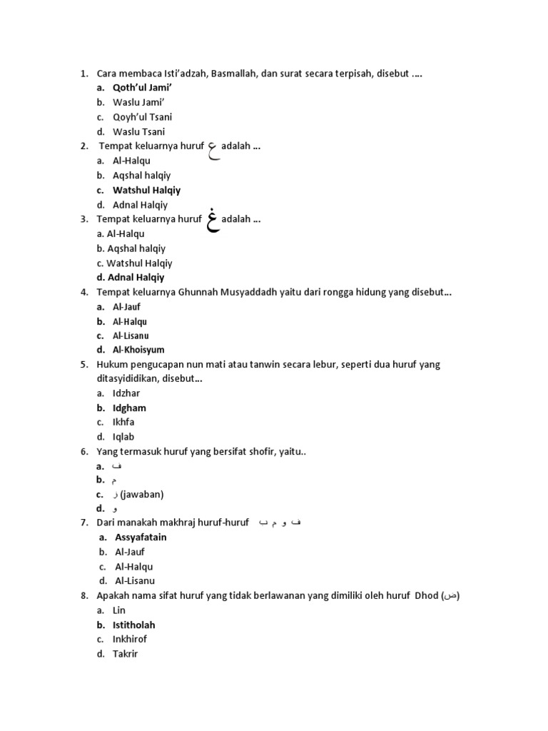 Soal Tahsin Dan Tajwid LCC