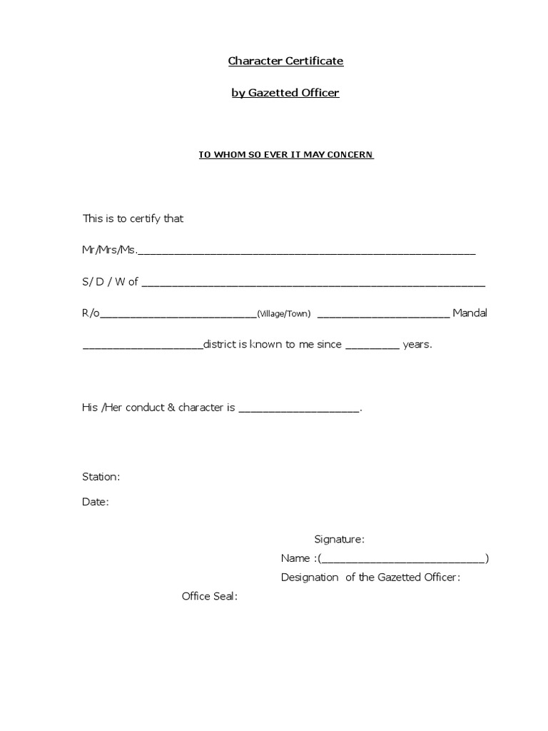 Blank Character Certificate | PDF