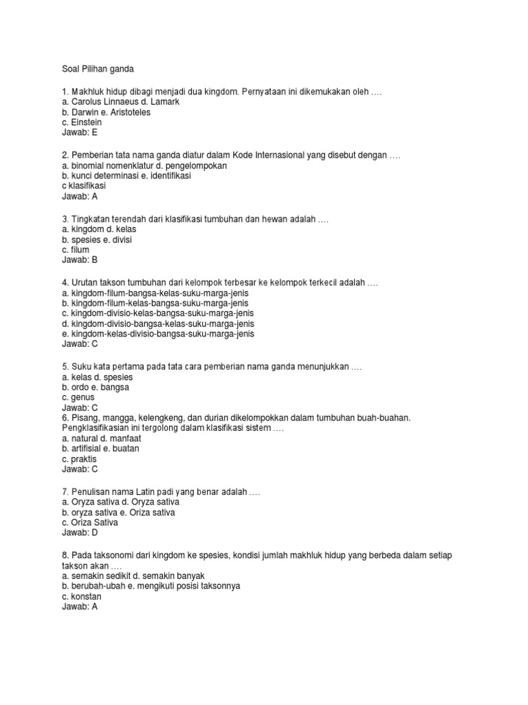 Soal Pilihan Ganda