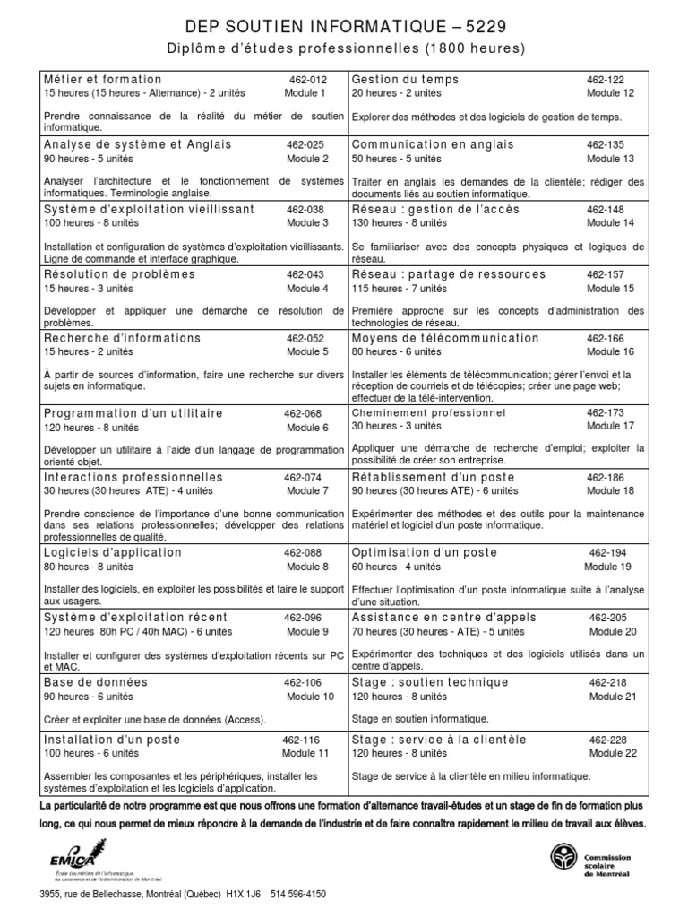 Description DEP Soutien Informatique Mai 2014 PDF | PDF | Informatique ...