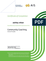 certificate for ashley whan in community coaching general principles