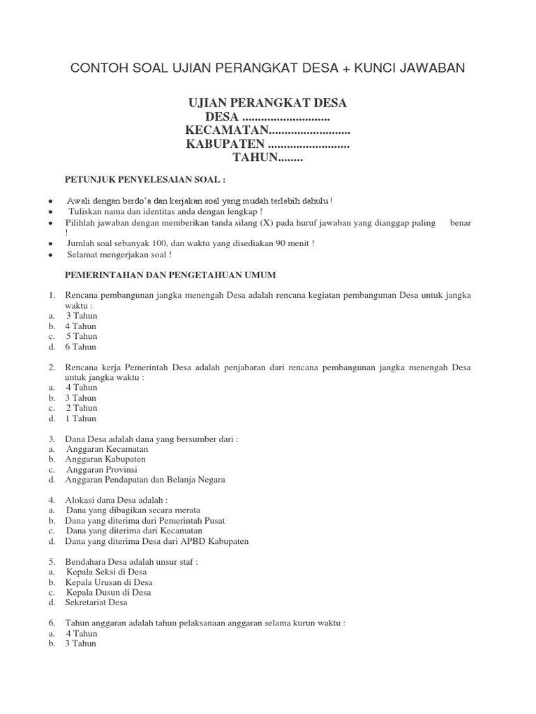 Contoh Soal Pendamping Desa Dan Kunci Jawaban - Pendidikan Soal
