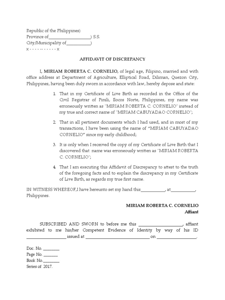 Affidavit Of Discrepancy