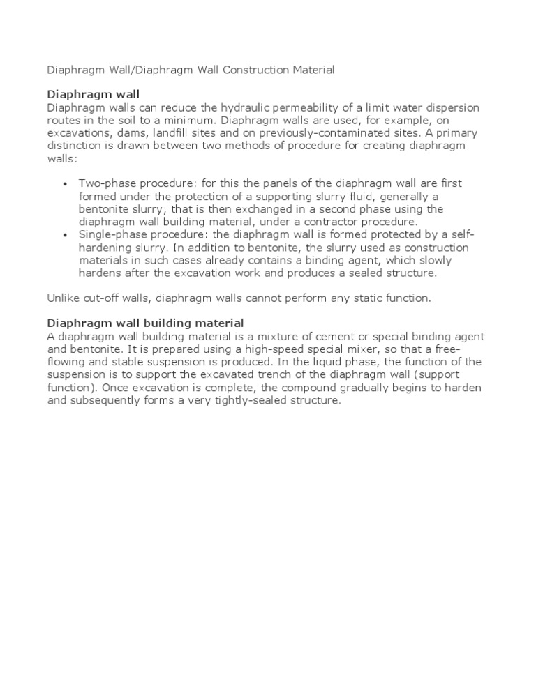 Diaphragm Wall Construction Guide | PDF
