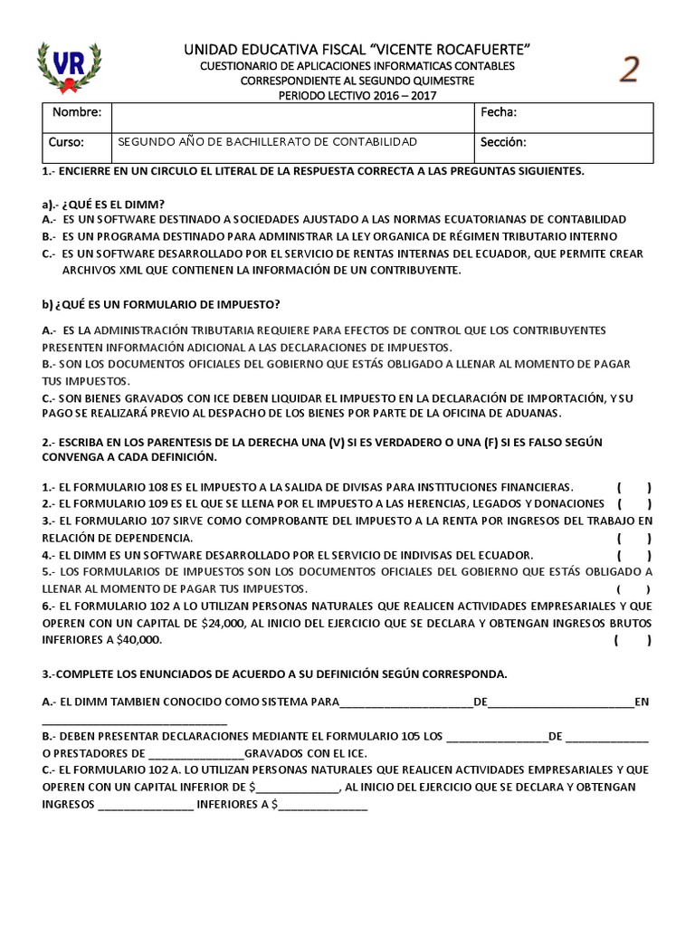 Cuestionario | PDF | Impuesto sobre la renta | Impuestos