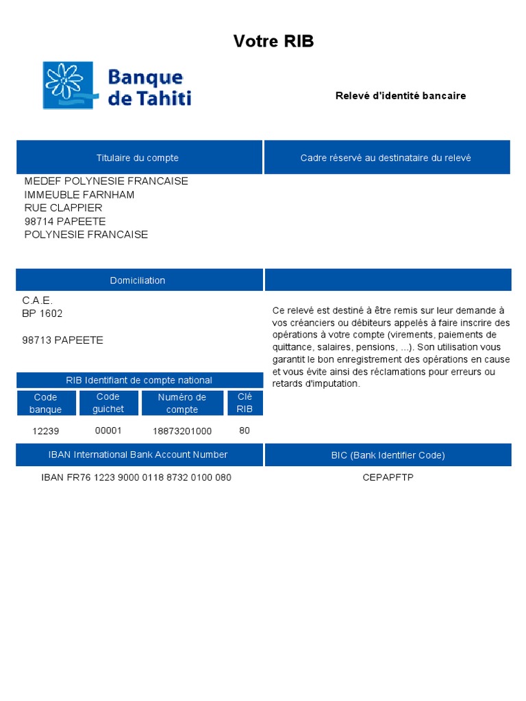 RIB et informations bancaires essentielles | PDF | Affaires
