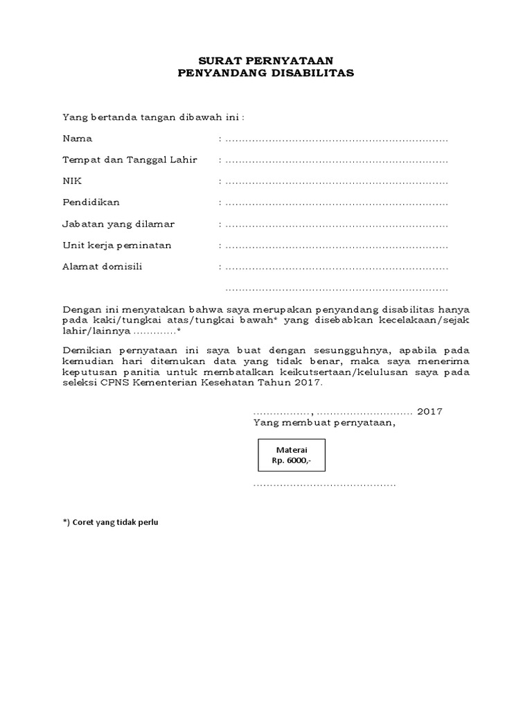 Surat Pernyataan Disabilitas | PDF