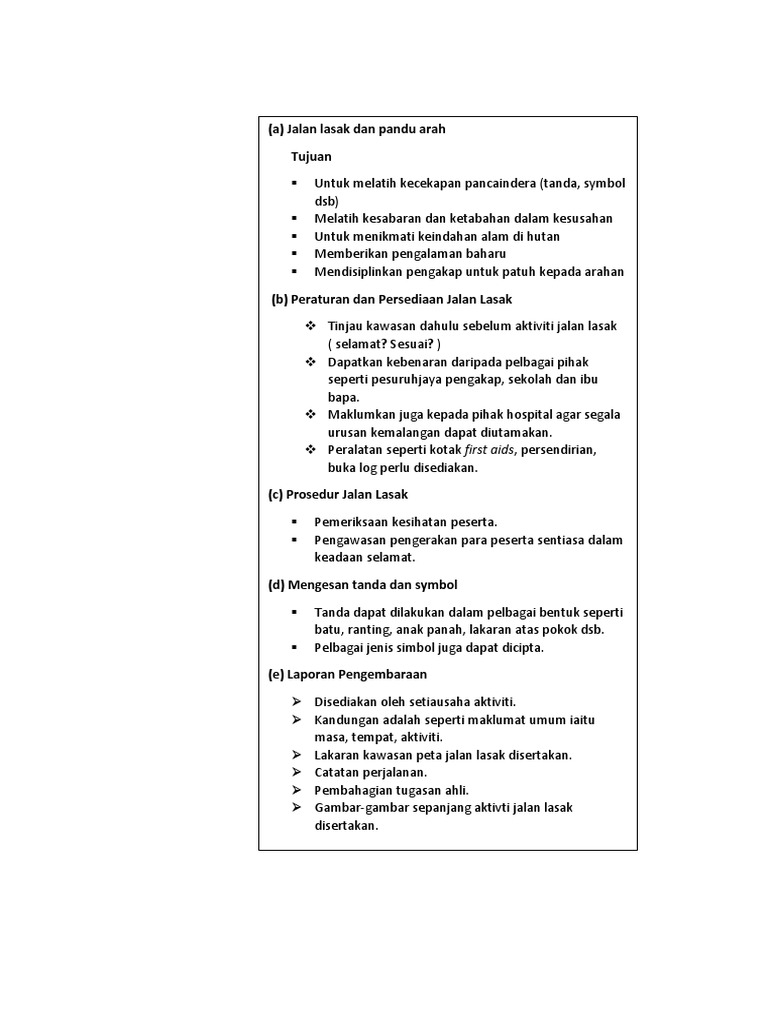 Nota Jalan Lasak, Tujuan, Prosedur (2)