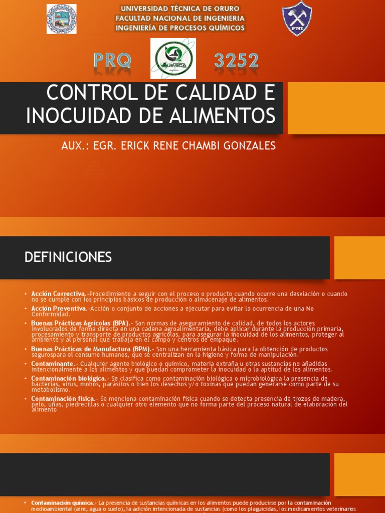 Control de Calidad e Inocuidad de Alimentos Clase Final | PDF ...