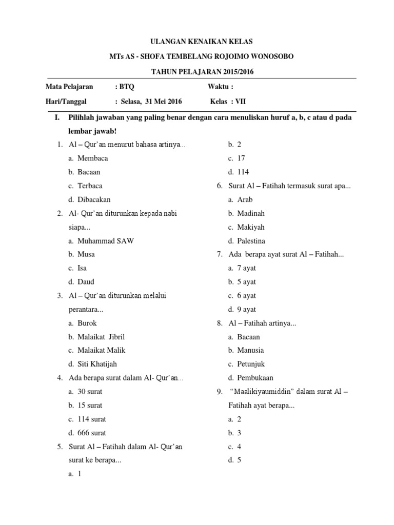 Soal Ukk Btq Vii Docx